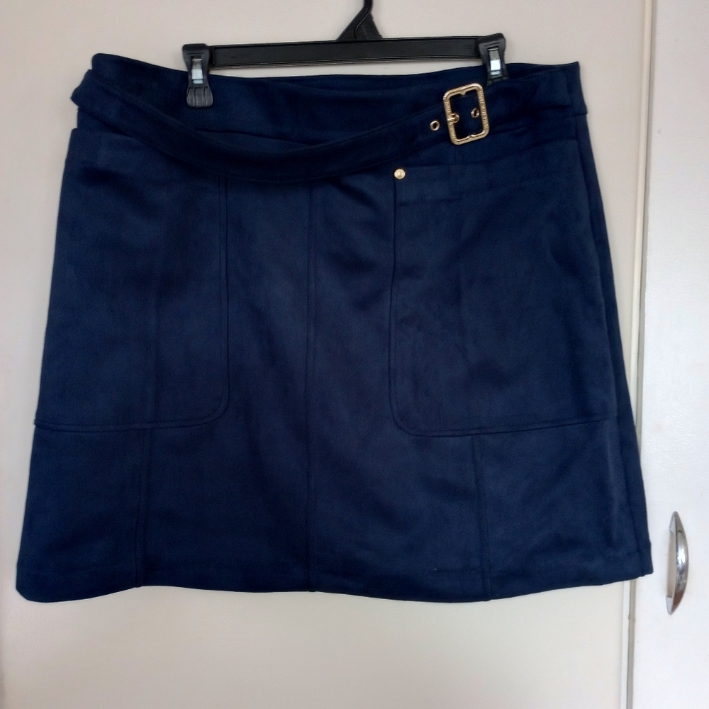 Marc New York Mini Skirt Womens - Size XL Blue Faux Suede